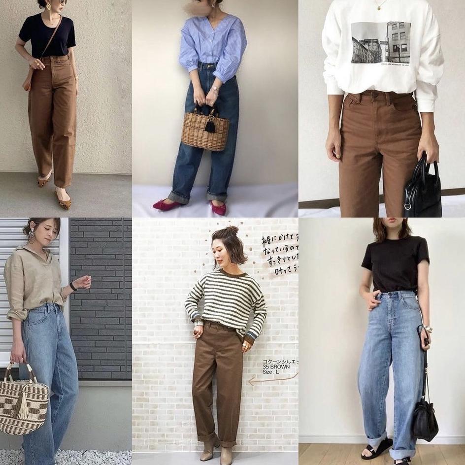 GU UNQ Mom Baggy Jeans - Celana Jeans Wanita Original Branded {MR.10Jn22q}