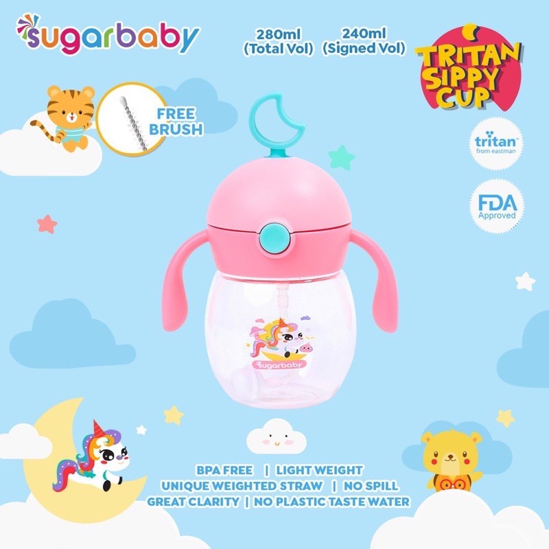 Sugar Baby TRITAN Sippy Cup Moon (280 ml (total vol)/ 240 ml (tanda di botol) , 9 mo+)