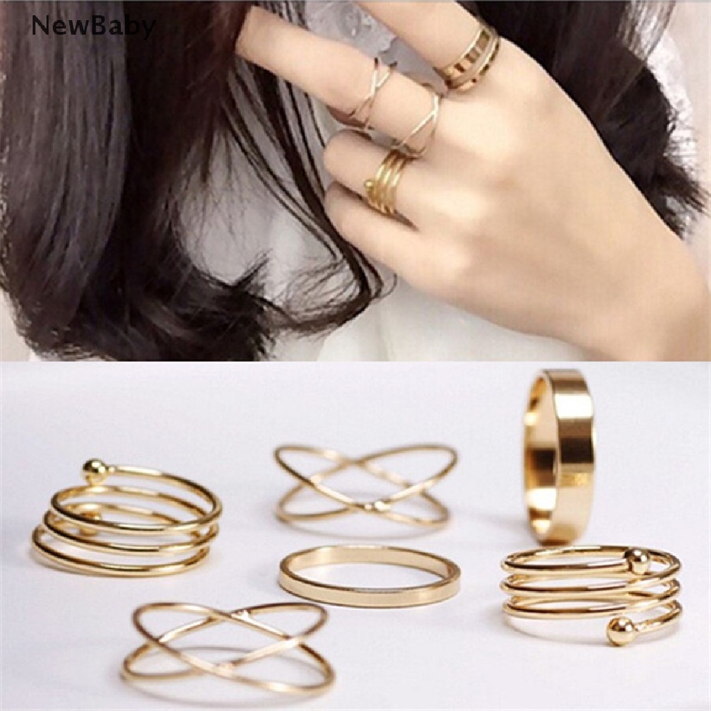6pcs / Set Cincin Knuckle Bahan Alloy Gaya Punk Unik Untuk Wanita
