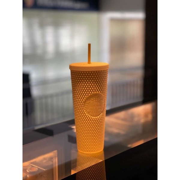 starbucks studed butter yellow cold cup tumbler matte