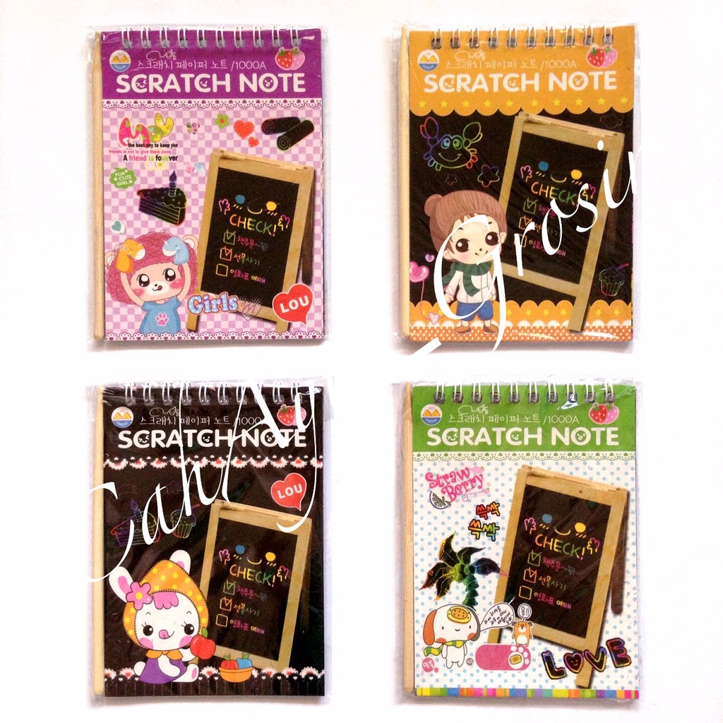 

Scratch Note Magic Paper KOREA / Buku Gambar Gores (Kecil) - Bear / Cute Girl