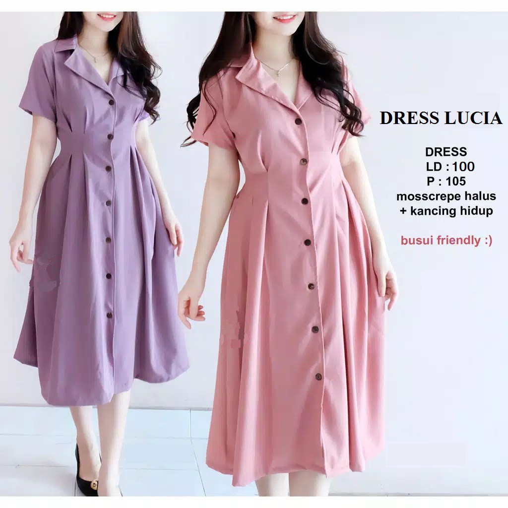 DRESS LUCIA MOSCREPE / DRESS WANITA /DRESS CASUAL