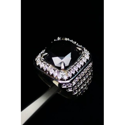 Batu permata berlian hitam asli black moissanite ring perak hongkong