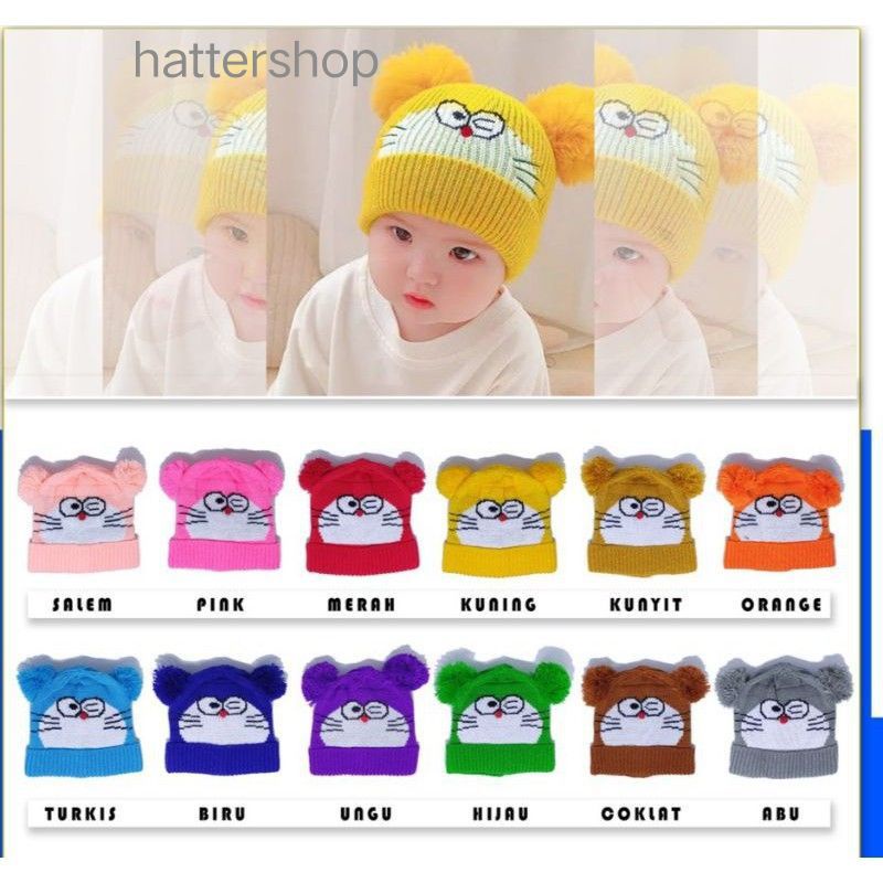 Gratis bodril bayi Topi kupluk anak karakter Doraemon/kupluk Doraemon bisa pakai nama/kupluk jambul 