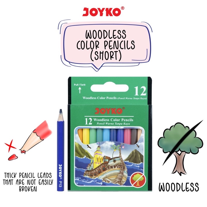 

PENSIL 12 WARNA PENDEK JOYKO WOODLESS PENCILS COLOR CP-107 MINI