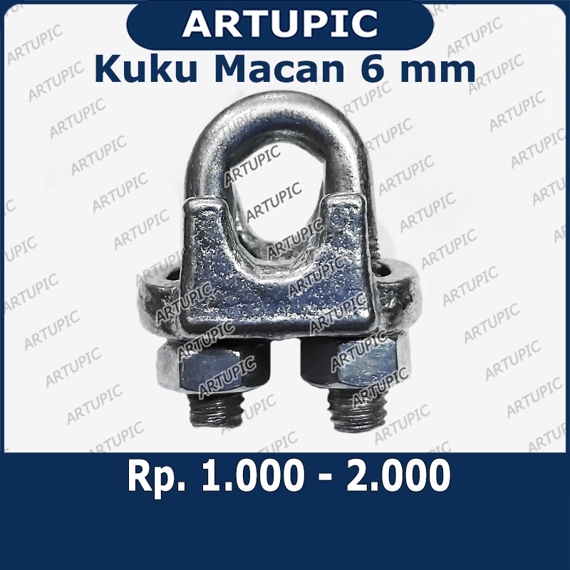 Kuku Macan 6 mm Klem Seling Wire Clip Clamp Tali Kawat Baja Kabel Seling Sling 6mm