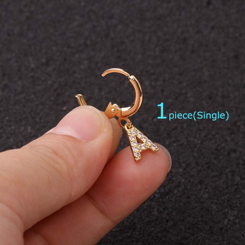 1piece A-T English Letter Dange Hoop Earrings Pinna Lobe Piercing 9mm Copper with Zircon