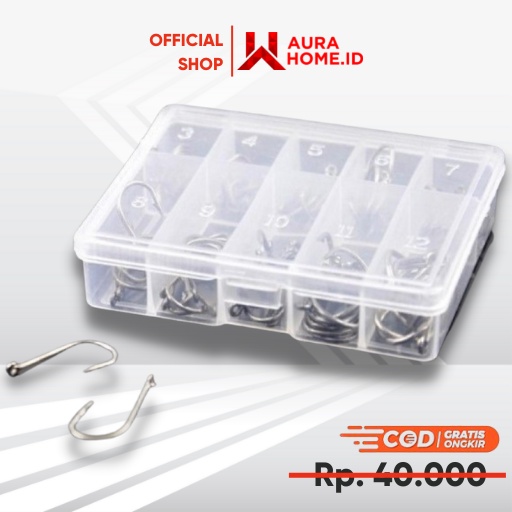 Handled Fishing Hook Ten Division No 3-12 Set / Kail Pancing Pancingan Ikan Bawal Emas Nila Patin Ga
