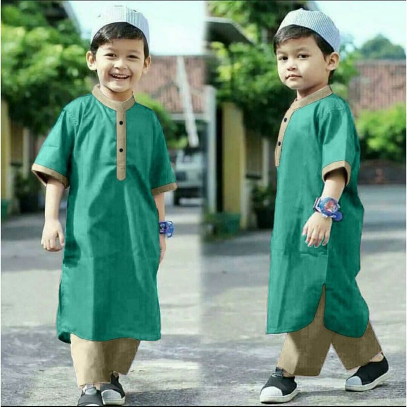 Baju koko anak laki laki. Baju Muslim anak laki laki warna tosca untuk umur 1 - 14 tahun