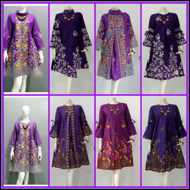 TUNIK BATIK LILAC UNGU PURPLE UNGGUL JAYA//ATASAN WANITA BATIK UNGU LILAC UNGGUL JAYA