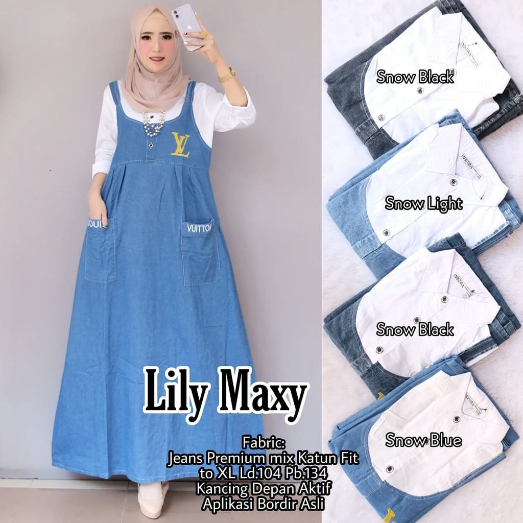 GAMIS / MAXY LILY DENIM KOMBINASI KATUN PUTIH LD 110