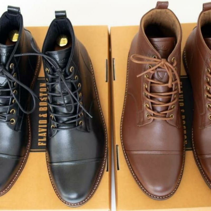 BOSTON Footwear sepatu boots pria kulit asli sepatu boot kerja casual