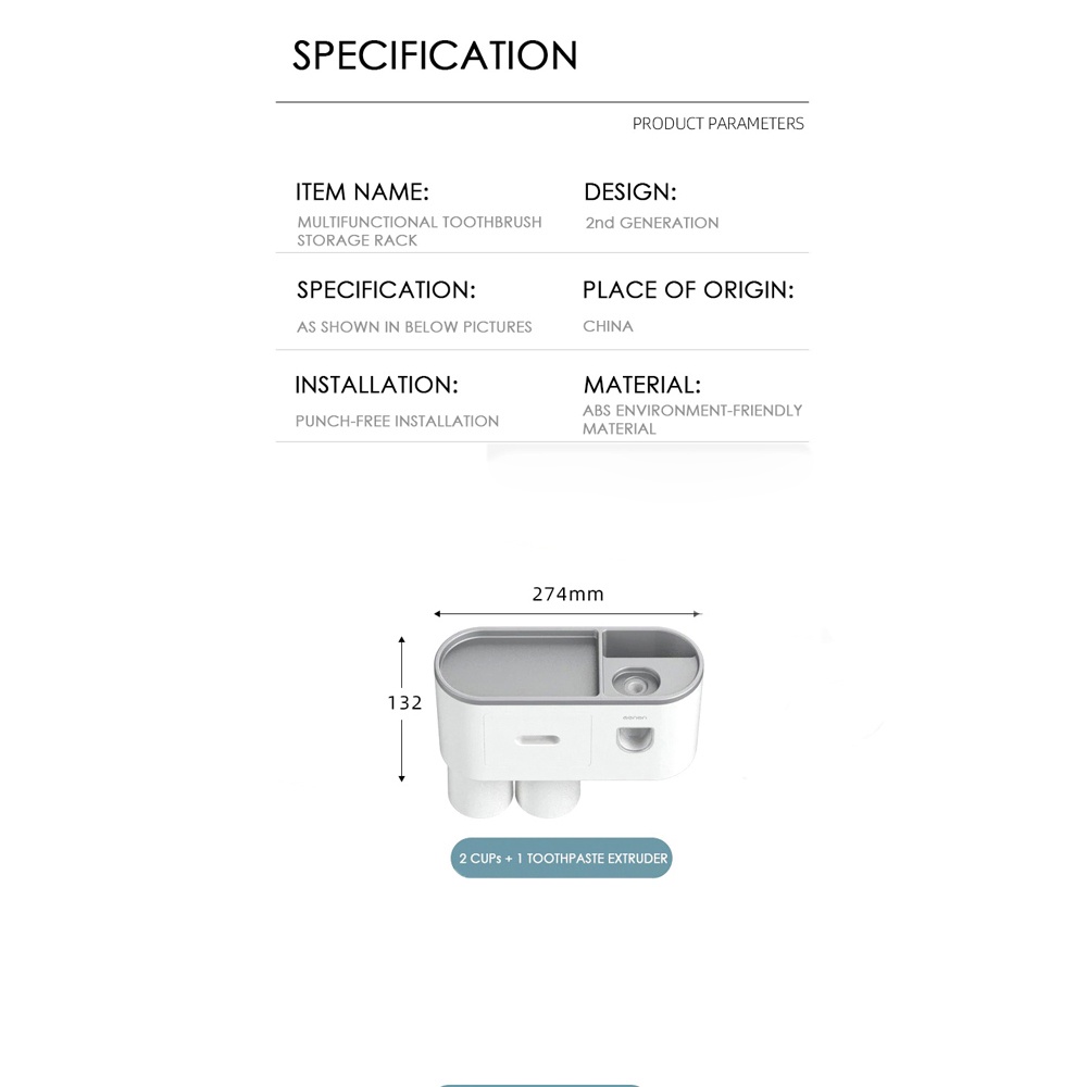 Dispenser Pasta Gigi Rak Gantung MOdern / Rak Gantung Kamar Mandi Organizer 3 Cup + Holder Smartphone