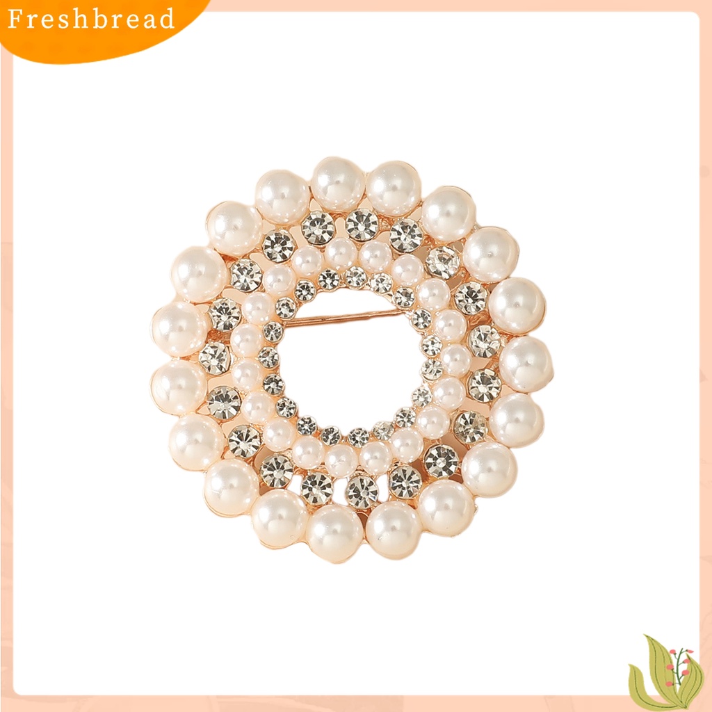 Terlaris Women Round Faux Pearl Rhinestone Decor Brooch Pin Corsage Fashion Accessory