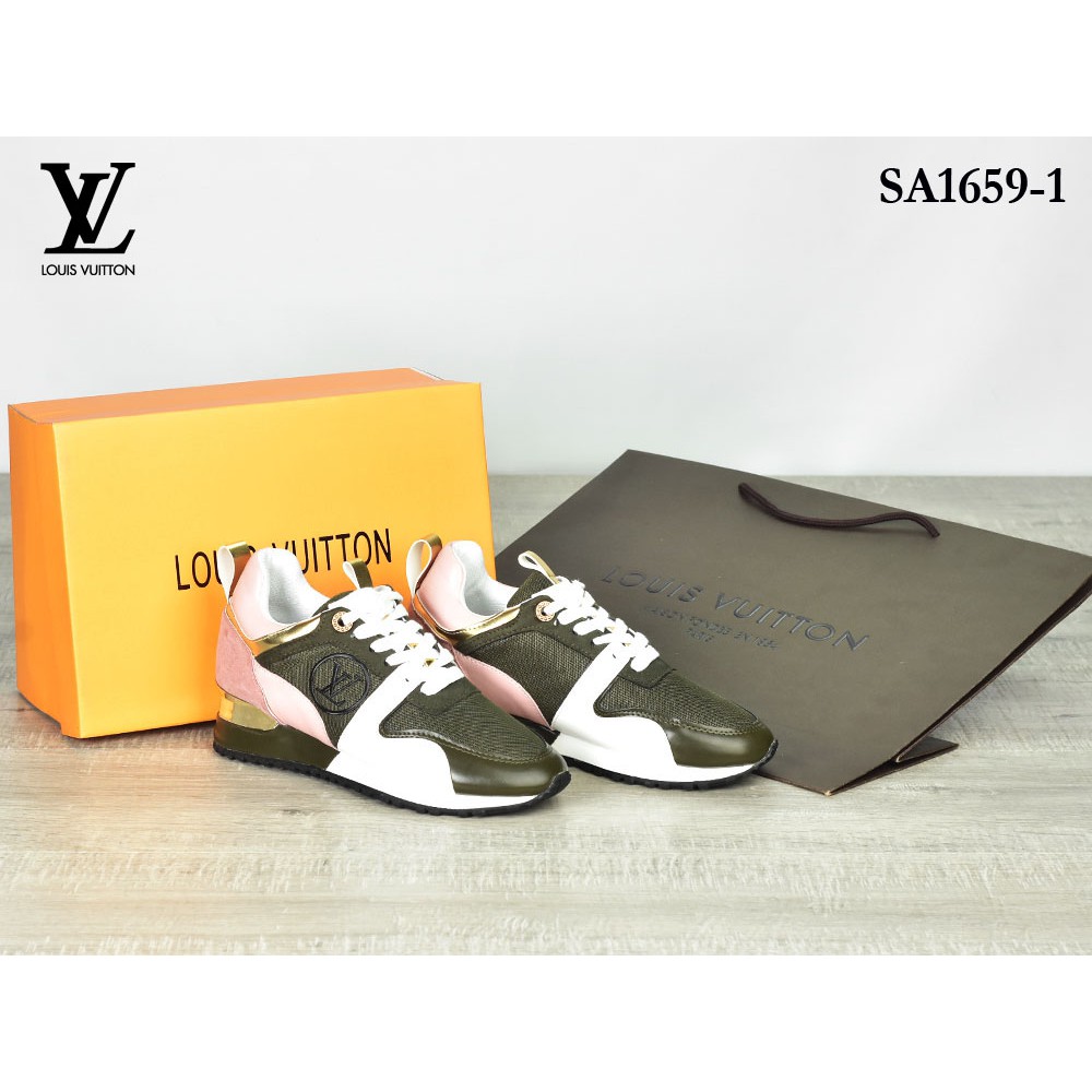 Sepatu LV Sneaker Run Away Suede Leather HIJAU - SOFTPINK Semprem SA1659-1