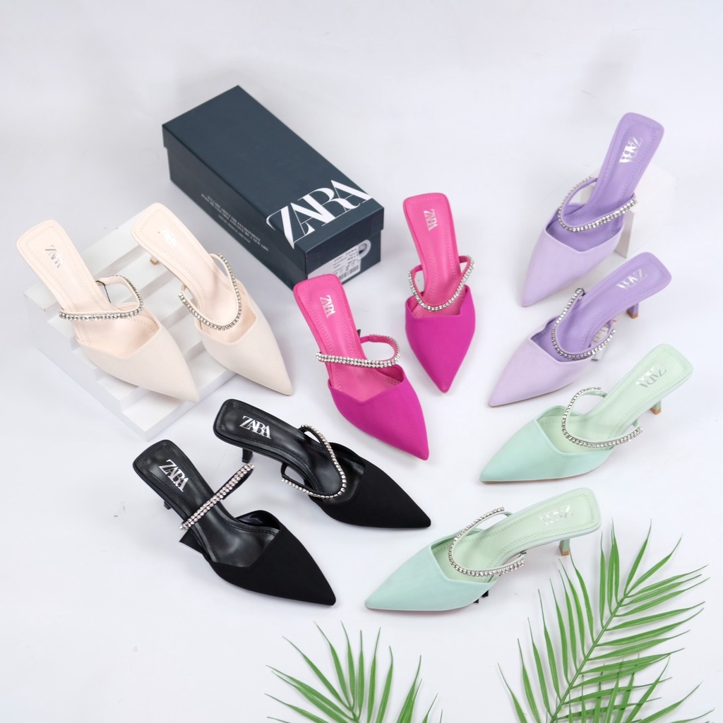 [7.7 Boombastis Sale⚡] - SEPATU WANITA KERJA MULES HEEL ZS413 STRAP DIAMOND PREMIUM IMPORT