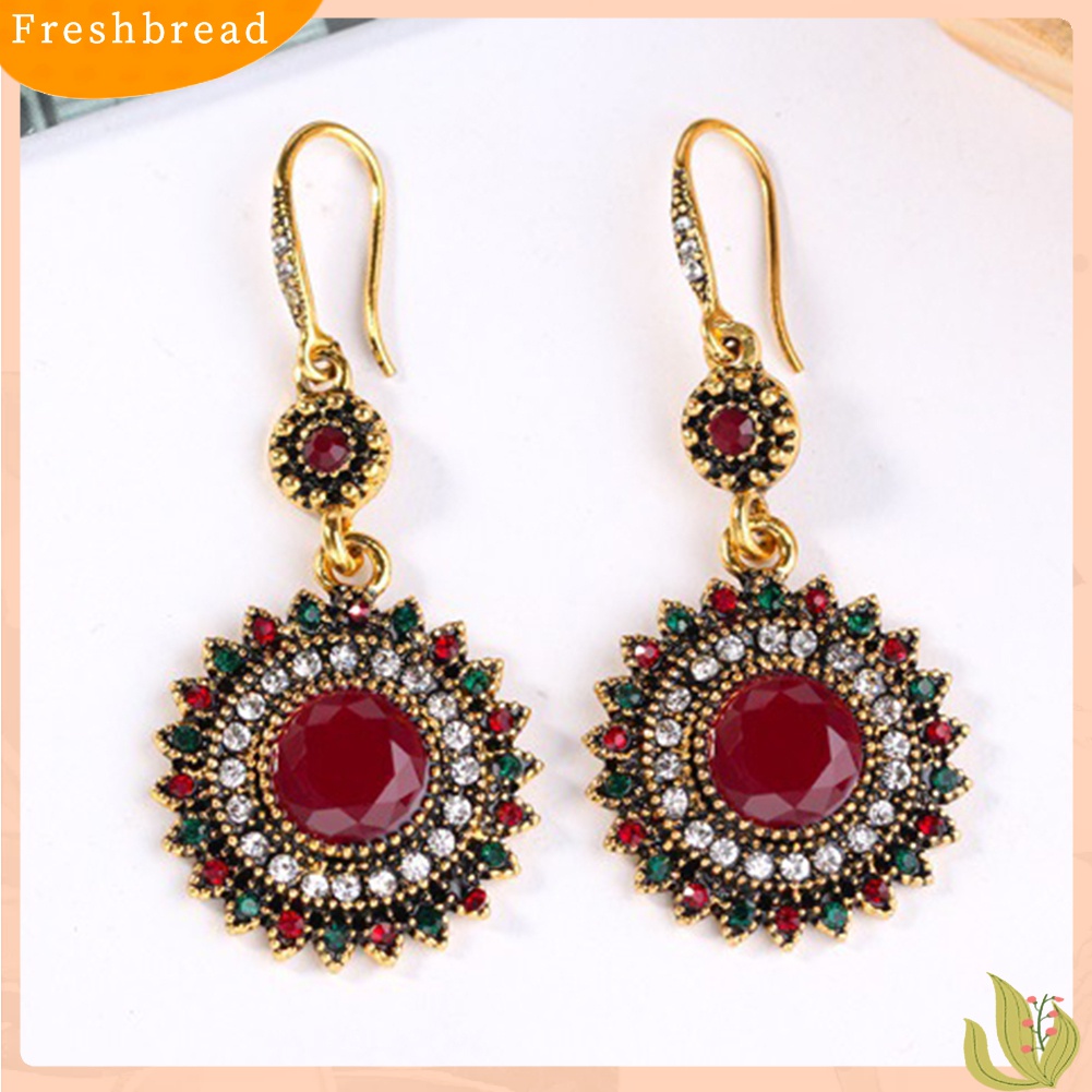 Fresh| Anting Tusuk Bentuk Bulat Motif Bunga Matahari Aksen Ruby Imitasi Untuk Wanita Sun Flower