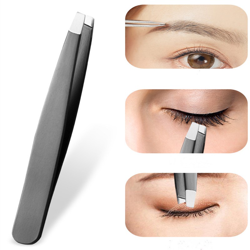 Genielash Professional Eyebrow Tweezers Makeup Beauty Slanted Stainless Steel Tweezer