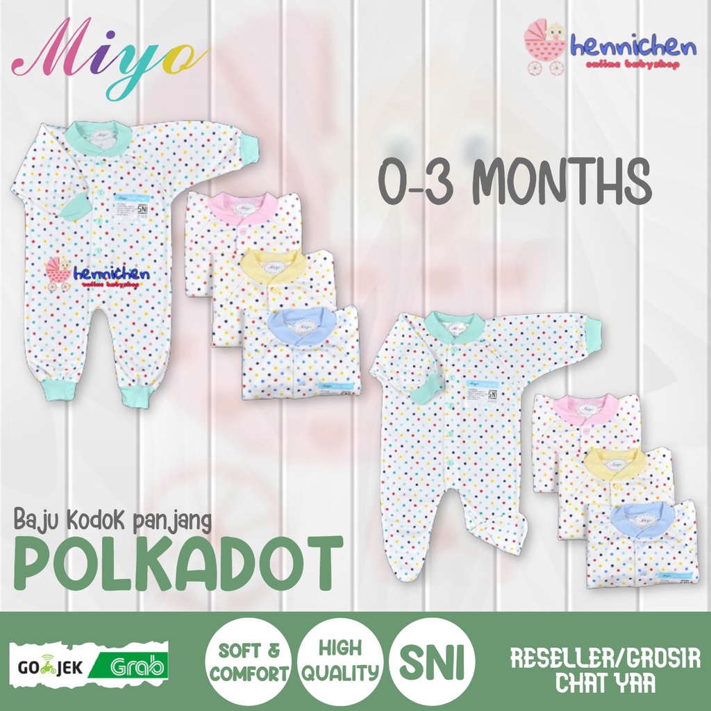 MIYO Baju Kodok Panjang Rib Bayi/Baby Polkadot New Born 0-3M| Baju Bayi /Perlengkapan Bayi