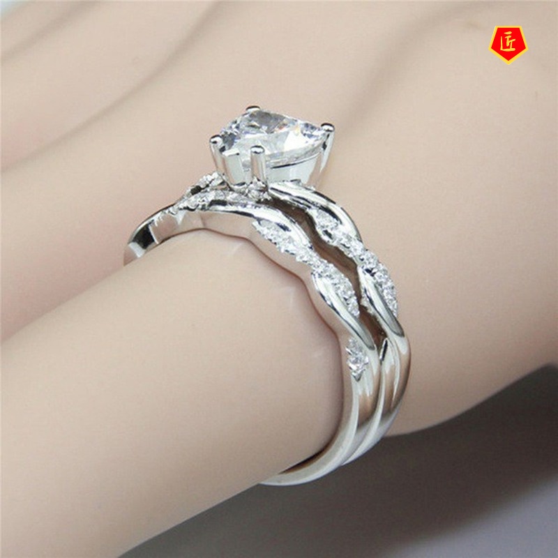 [Ready Stock]Heart-Shaped Diamond Ring Set Fashion Elegant Graceful