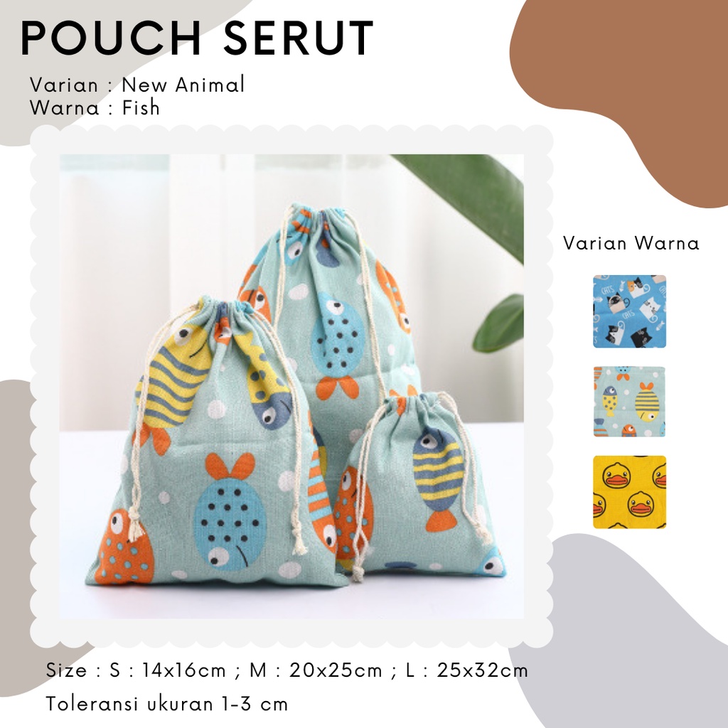 Pouch Serut Motif New Animal / Serbaguna / Souvenir / Eco Friendly / Wrapping / Hampers