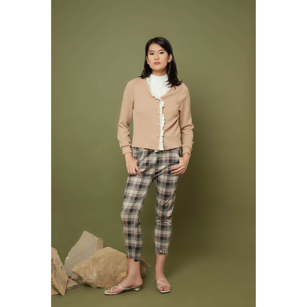 Peach Poppy Tira Cardigan - Outerwear Wanita Vintage Rajut Lengan Panjang