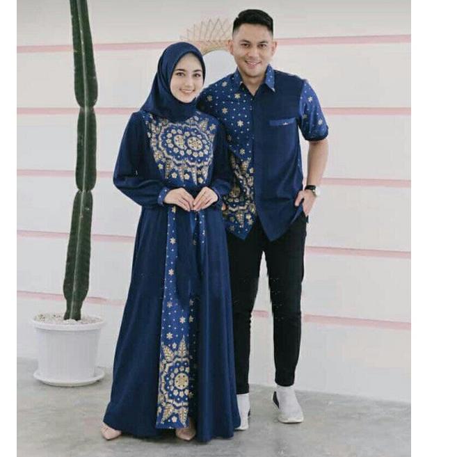 Murah set dress gamis couple baju couple pasangan gaun pesta muslimah batik couple modern baju pesta