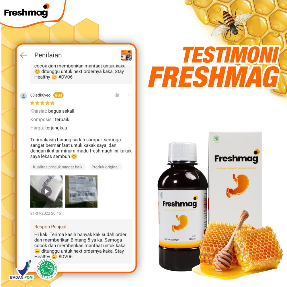 Freshmag - Madu Freshmag 100% Herbal Alami Solusi Atasi Masalah Lambung Maag Asam Lambung Ekstrak Madu &amp; Kunyit BPOM