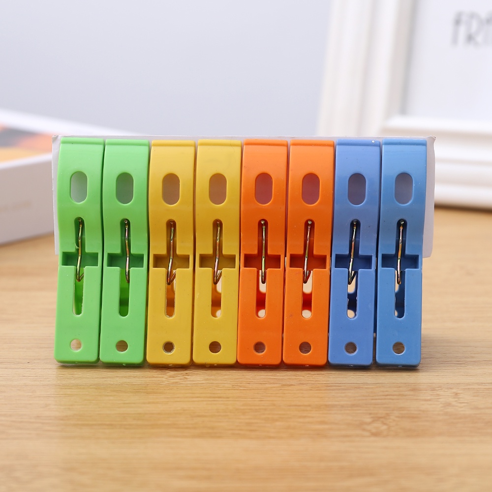 8pcs Klip Pengering Pakaian Bahan Plastik Warna-Warni Tahan Angin