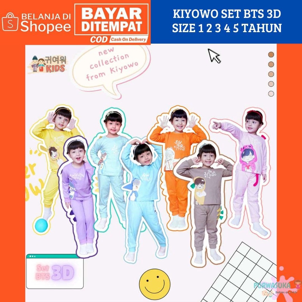 KIYOWO SET BTS 3D SERIES PANJANG ANAK USIA 1 2 3 4 5 TAHUN