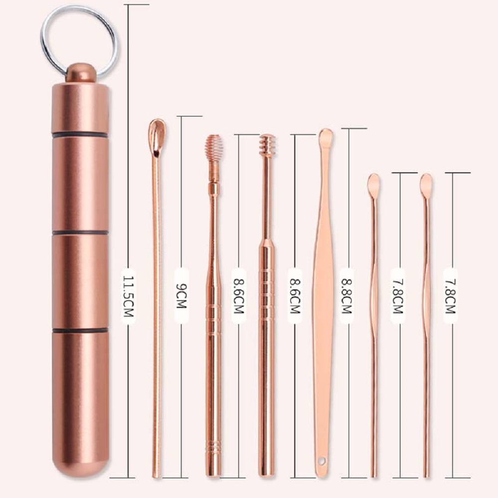 【COD Tangding】6Pcs Set Stainless Steel Ear Pick Curette Wax Removal Kit Earpick Scoop Cleaner Tools Portable Ear Cleaning Sets