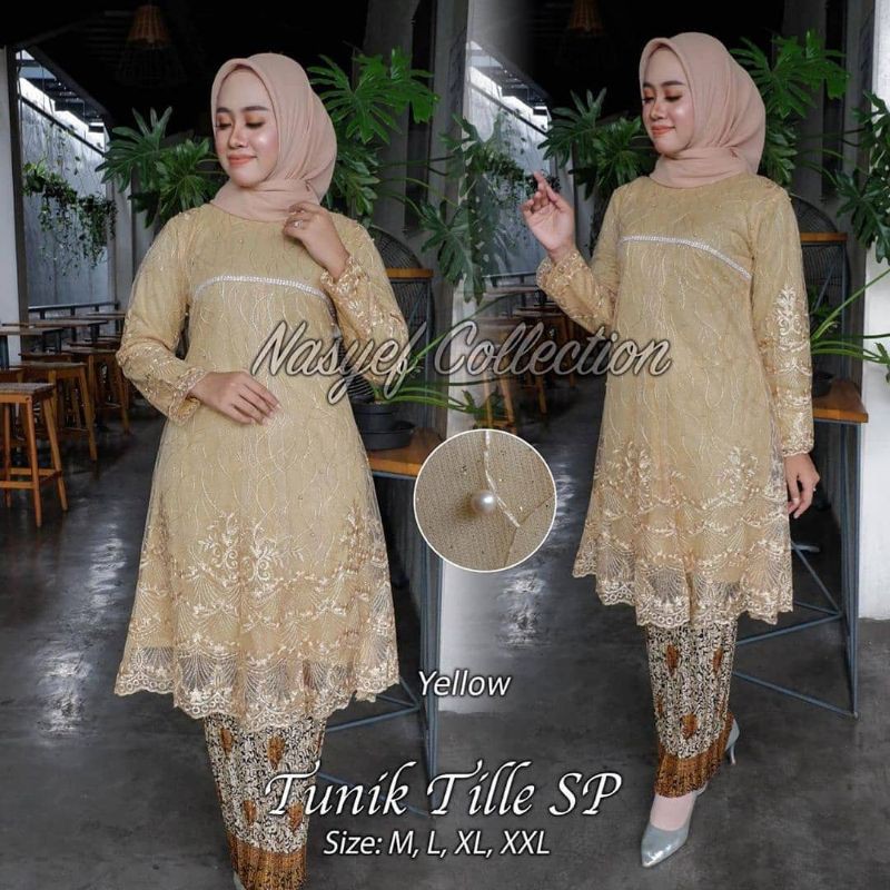 stelan kebaya brokat tile terbaru / stelan kebaya jumbo / tunik brokat / tunik tile / kebaya wisuda