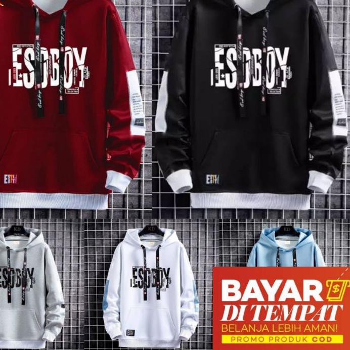 ◙ Jaket Hoodie Pria Murah ESOBOY bahan Tebal Cotton Fleece Hitam Putih Abu ➣