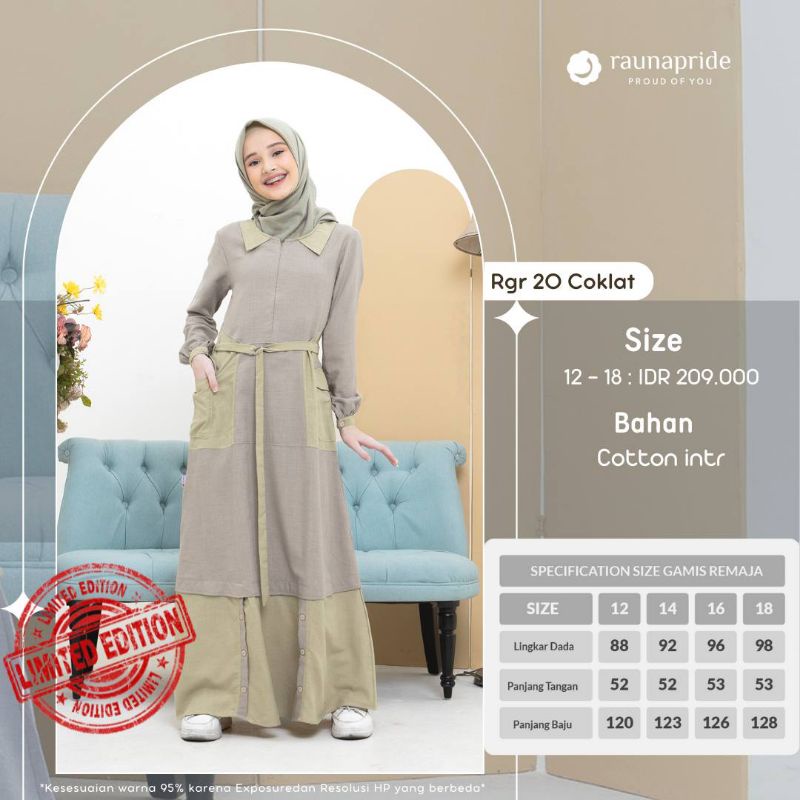 Gamis remaja tanggung Rauna RGR 20/hijau/olive/coklat