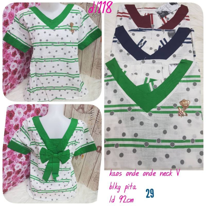 Blouse 118 29 hm kaos onde onde belakang pita neck V free pin