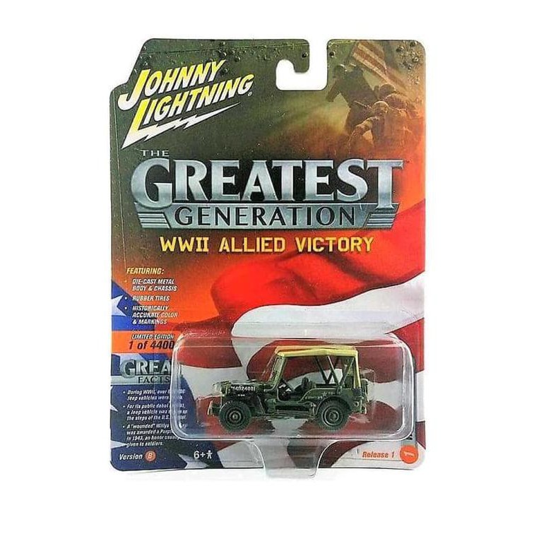 MAINAN New JOHNNY LIGHTNING 64 MGG WWII JEEP WILLYS WTOP DIRTY - Version B MURAH
