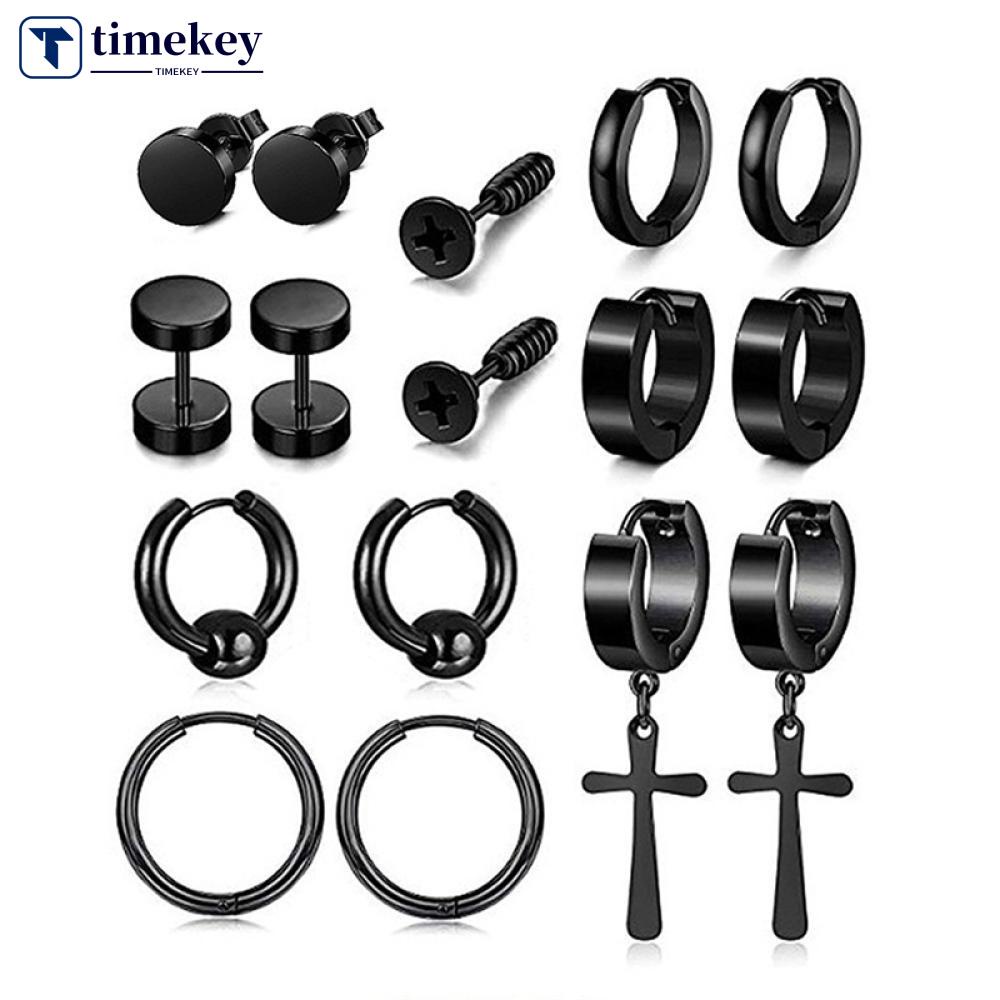 Timekey Anting Tusuk Stainless Steel Warna Hitam Untuk Wanita I3S7