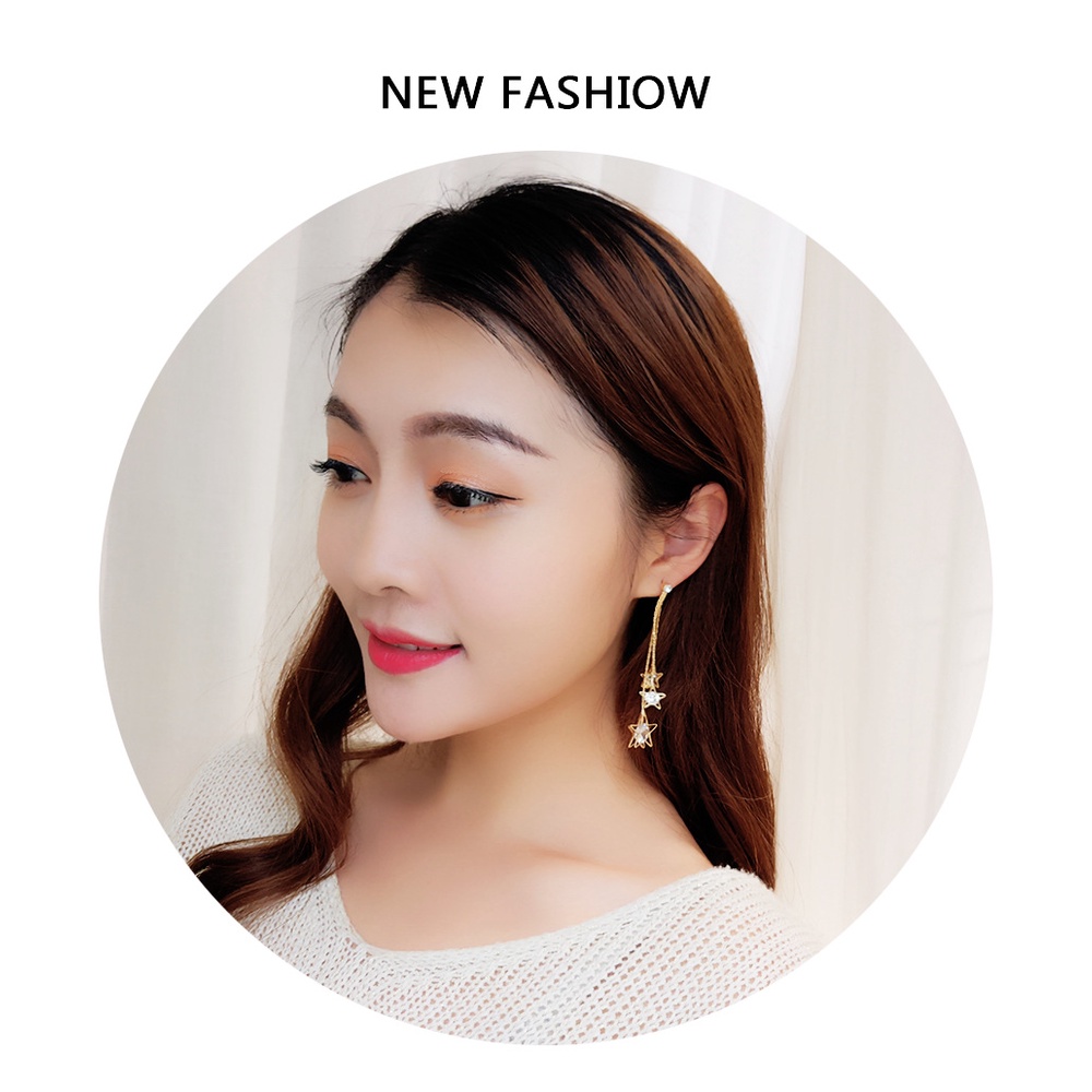 Fashion zircon mengkilap pentagram rumbai anting-anting anting-anting Korea gaya chic dan unik seder