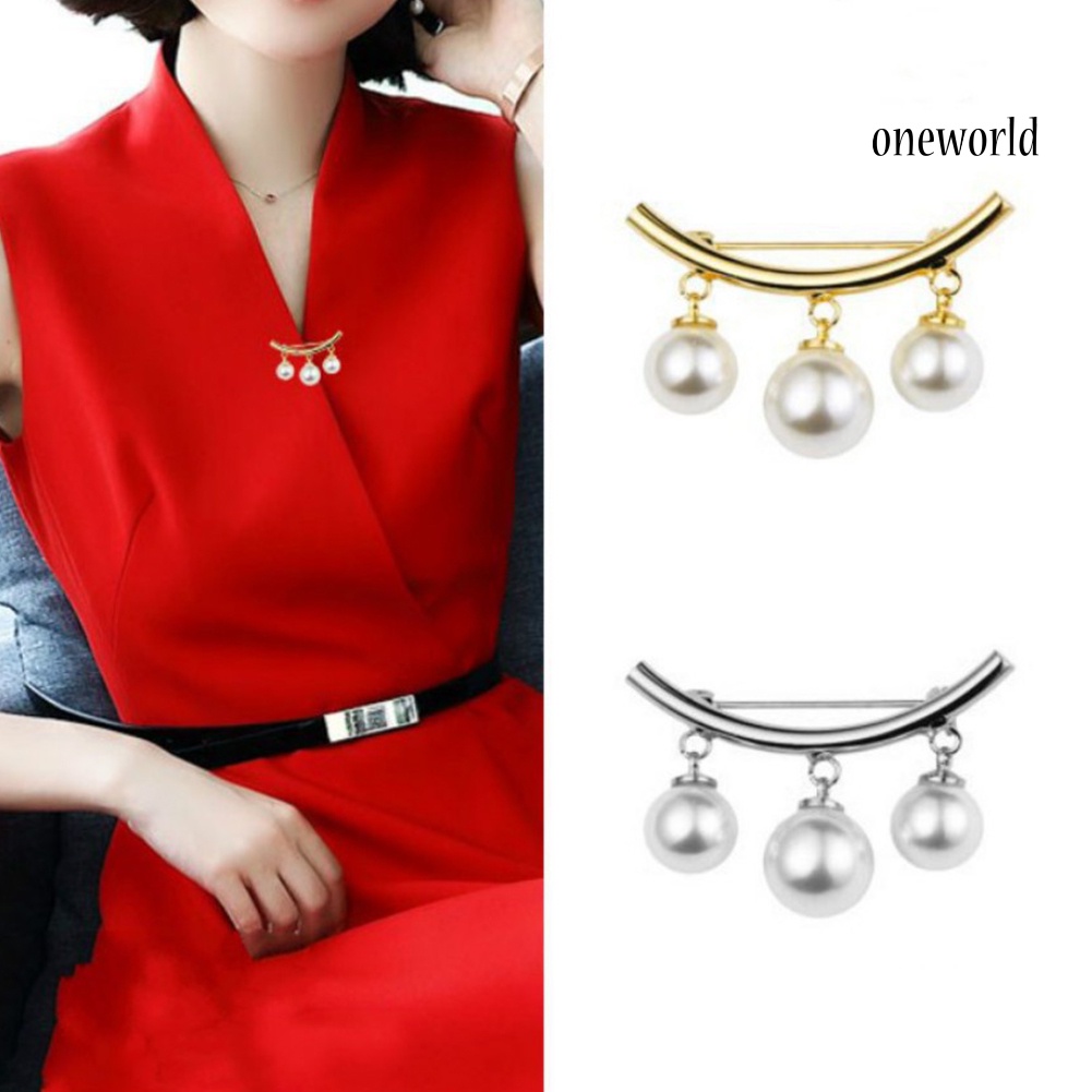 OW@ Fashion Women Faux Pearl Dangle Brooch Pin Cardigan Shawl Clip Jewelry Gift