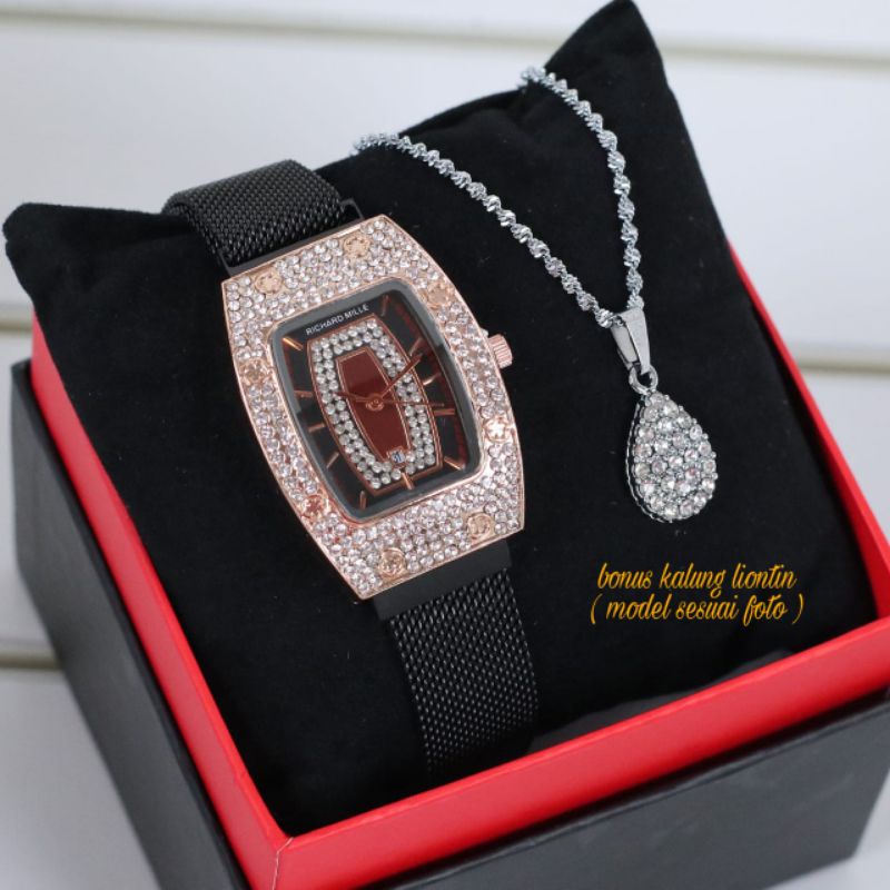 Jam tangan wanita tali pasir magnet free kalung kode RMK01
