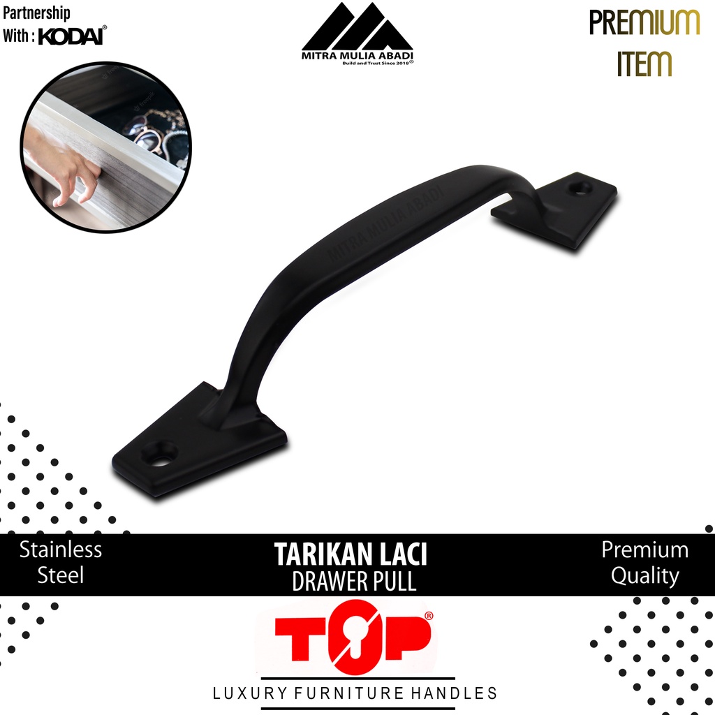 Tarikan Laci 5 Inch Black Matte | Drawer Pull | Merk TOP | T 095