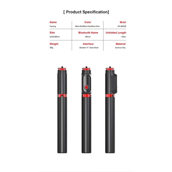 SEAJIC OTH-AB203B - Tripod Tongsis Selfie Stick Hand-held Stabilizer - Tongis dengan Tripod untuk Smartphone