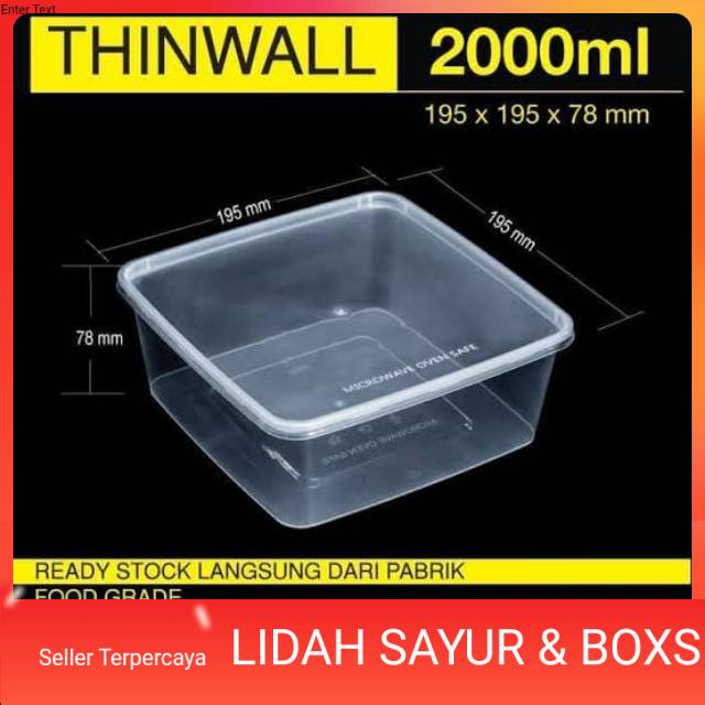 Thinwall kotak makanan bento 2000ml ecer Tupperware wadah plastik bening mangkok kontainer