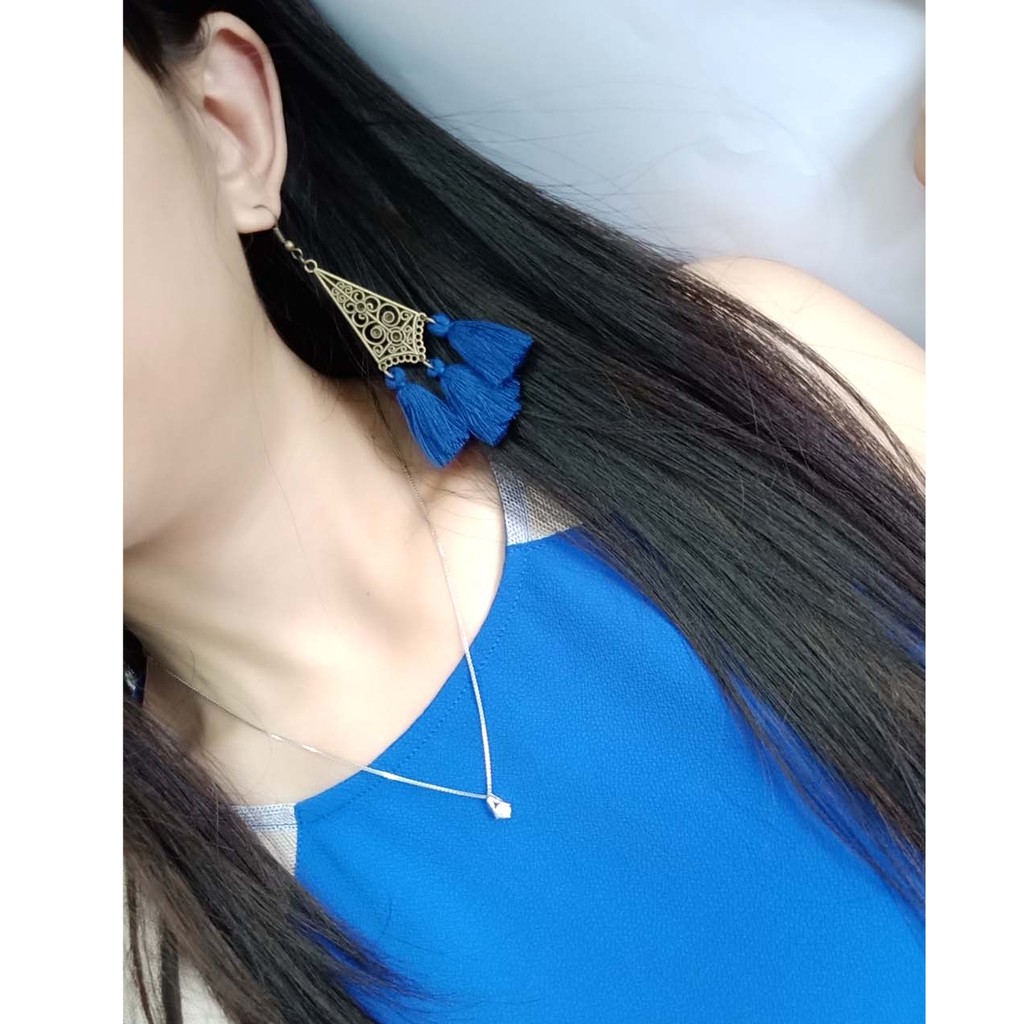 AH006 Anting Tassel blue bronze vintage | Anting Korea | Anting hooks handmade