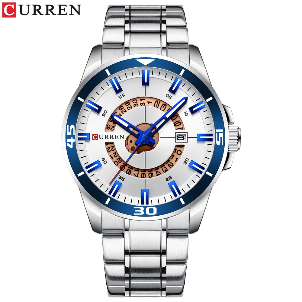 

Jam Tangan Pria Curren Men'S Quartz Watch Luxury Stainless Steel Waterproof Sports Watch + Box