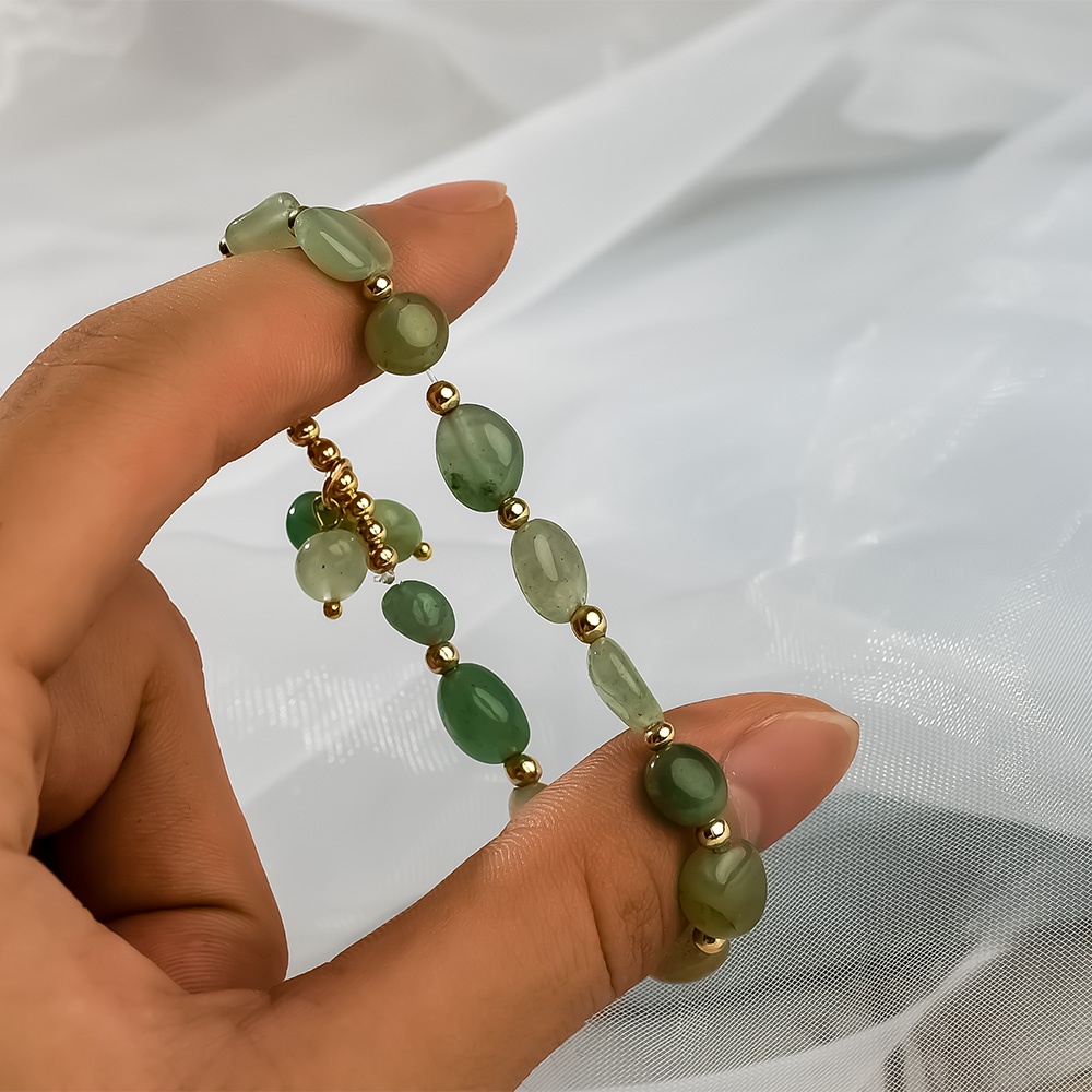 Gelang Manik-Manik Batu Giok Aventurine Alami Gaya Bohemian Untuk Pria Dan Wanita