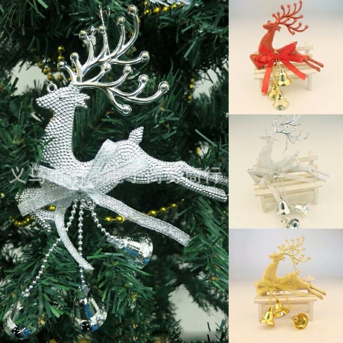 hiasan natal reindeer gold silver gantungan rusa