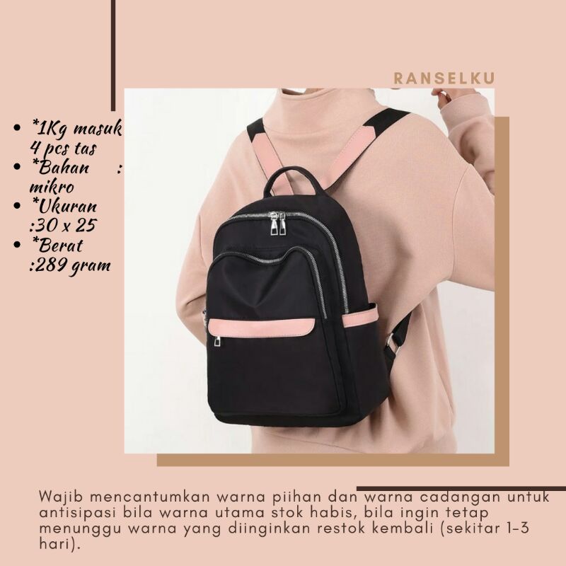 TAS RANSEL BACKPACK GENDONG BELAKANG WANITA CEWEK KANVAS IMPORT KOREA MURAH MULTIFUNGSI KINANTI