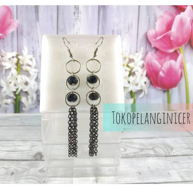 Anting Hijab Hoop rantai  kristal kekinian By Tokopelanginicer - Giwang - Kerabu Wanita