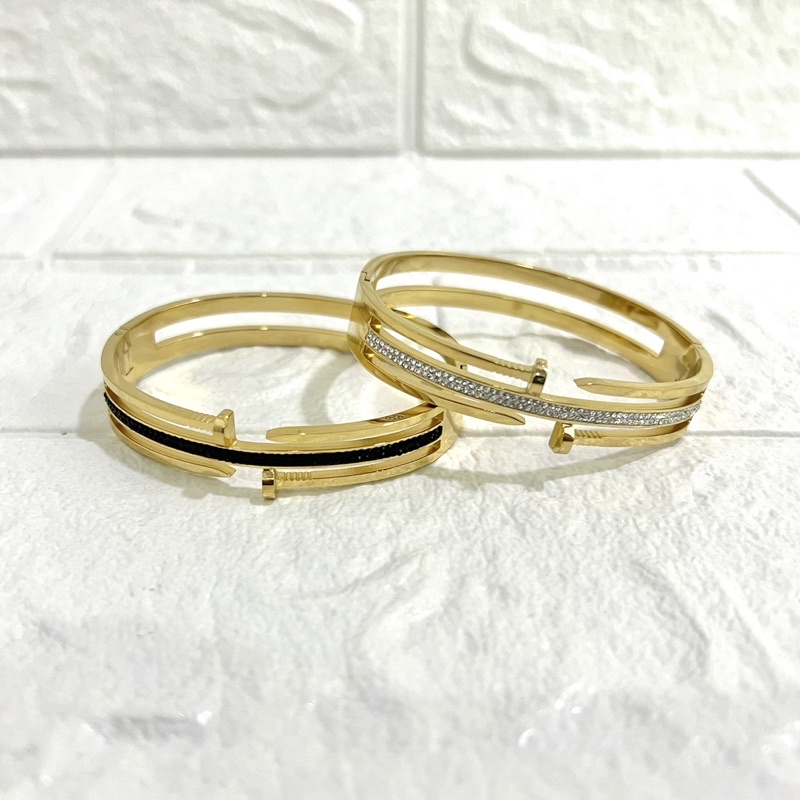 Gelang bangle paku double zircon titanium kualitas import korea anti karat
